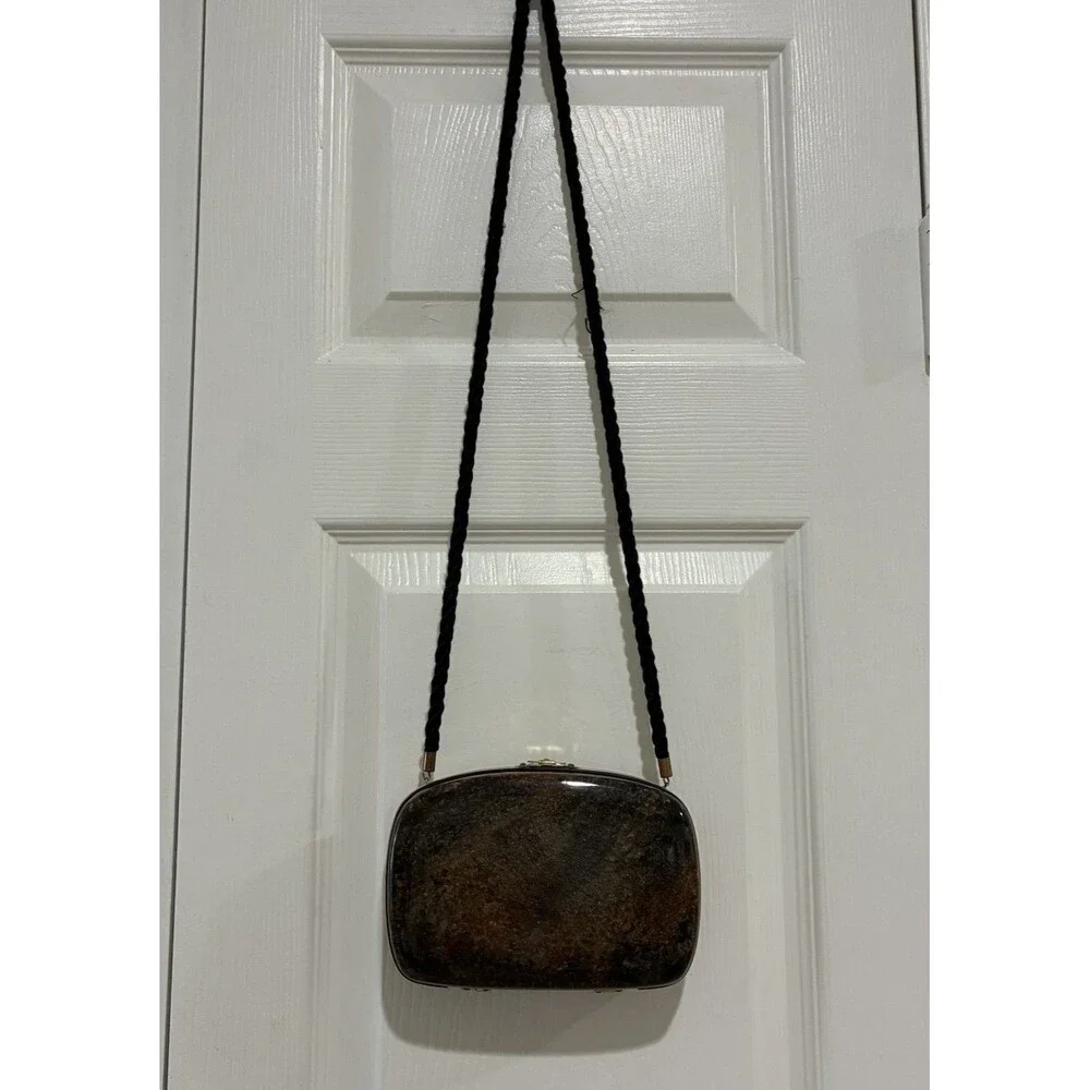 Vintage Lucite Tortoise Shell Cross Body Purse Bag Cord Strap 6.5”x4.5x1.75”